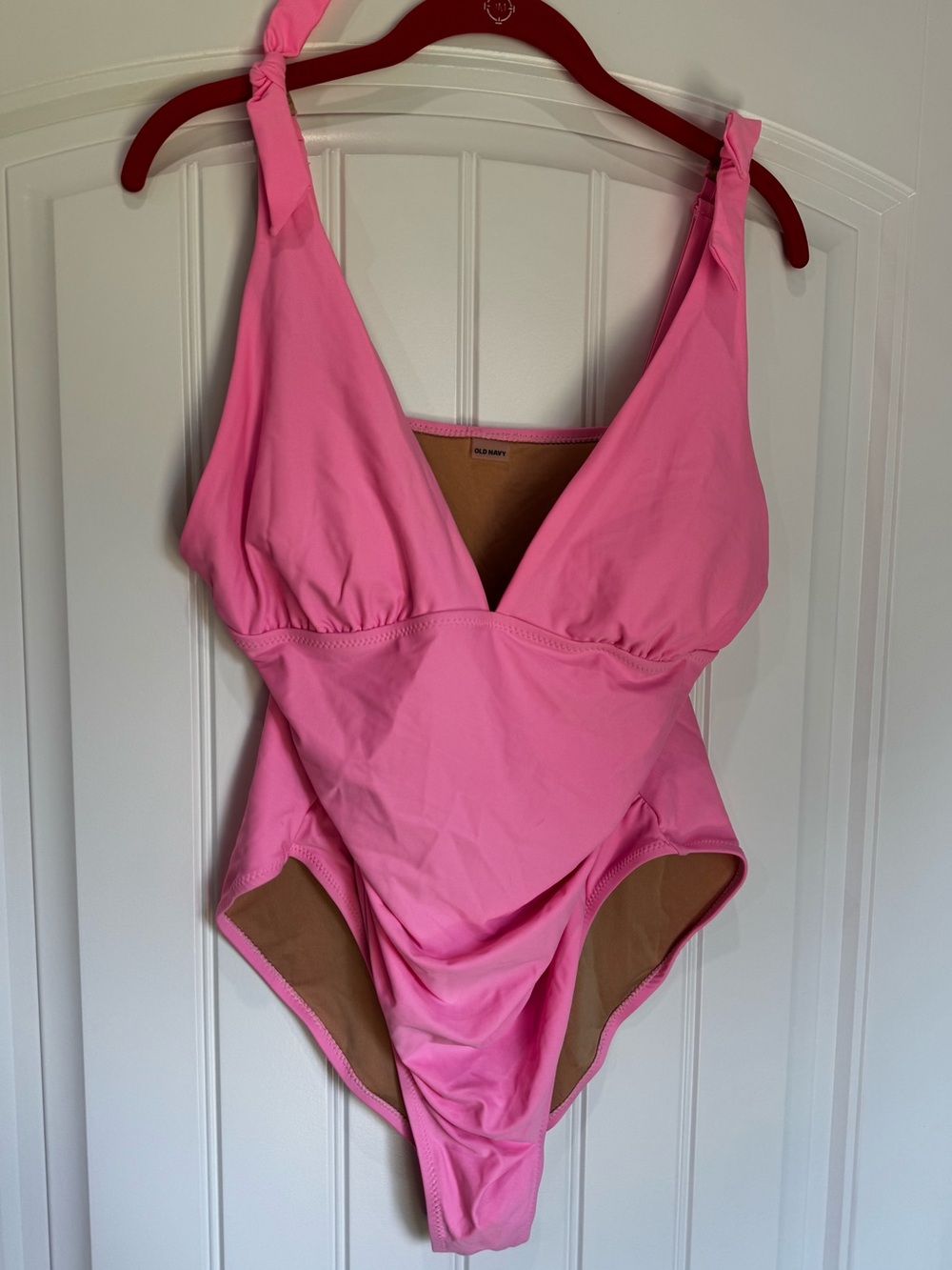 Old Navy Pink One Piece Swimsuit XL Tummy Control Tie Strap V Neck